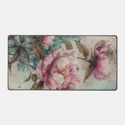 Gemalte Peonies - Mauspad, Schreibtischmatte, Büro Schreibtischunterlage (Vorderseite)