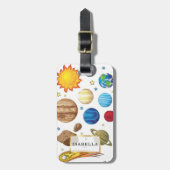 Gemalte Planeten und Name Gepäckanhänger (Vorderseite vertikal)