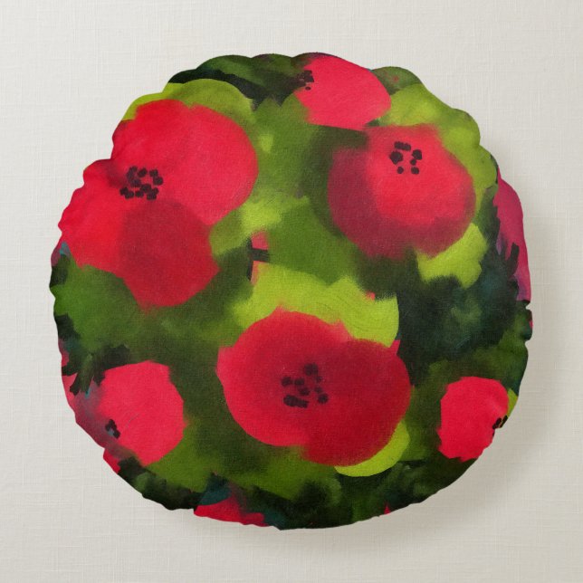 Gemalte Poppies | Perfekte florale Kunst Rundes Kissen (Vorderseite)