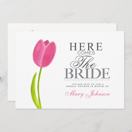 Gemalte rosa Tulpe-Brautparty-Party-Karte Einladung (Vorne/Hinten)