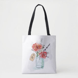 Gemalte Rosen im Mason-Glas-Blumenmonogramm Tasche