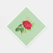 Gemalte rote Rose auf Hellgrün Serviette (Ecke)