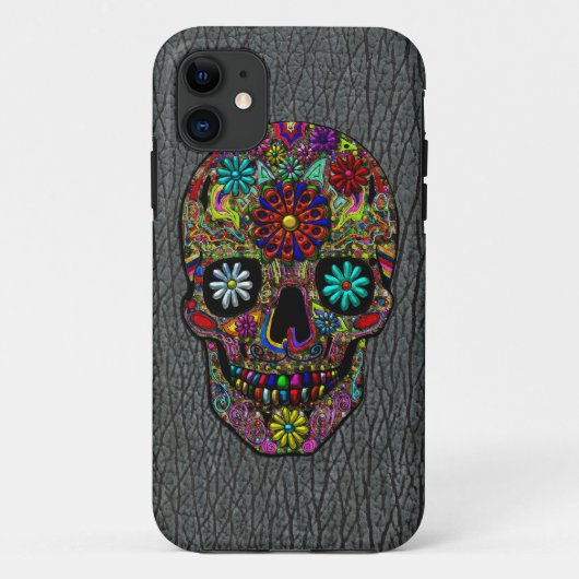 Gemalte Schädel-Blumenkunst Case-Mate iPhone Hülle (Rückseite)