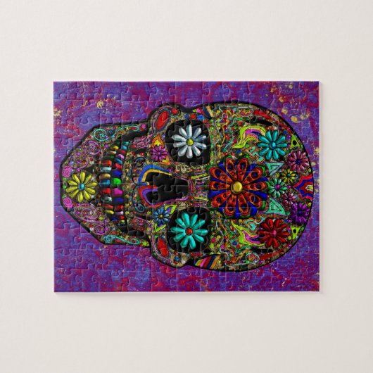 Gemalte Schädel-Blumenkunst Puzzle (Horizontal)