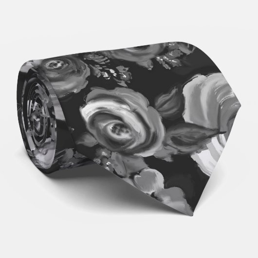 Gemalte schwarze u. weiße mit BlumenKrawatte Krawatte (Gerollt)