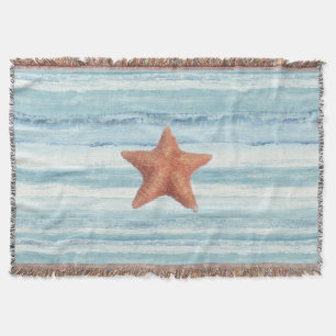 Gemalte Starfish auf blauen Aquarell-Streifen Decke