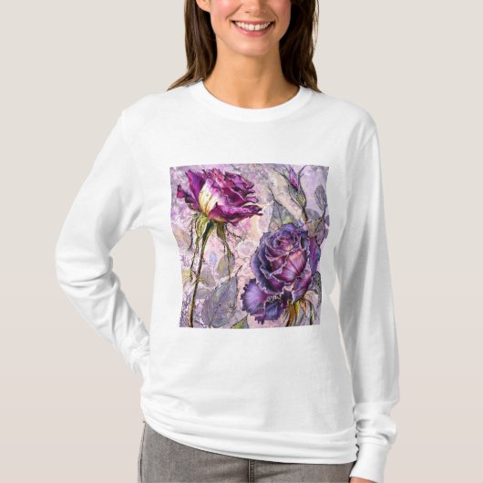 Gemalte violette Rosen T-Shirt (Vorderseite)