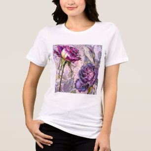 Gemalte violette Rosen Tri-Blend Shirt