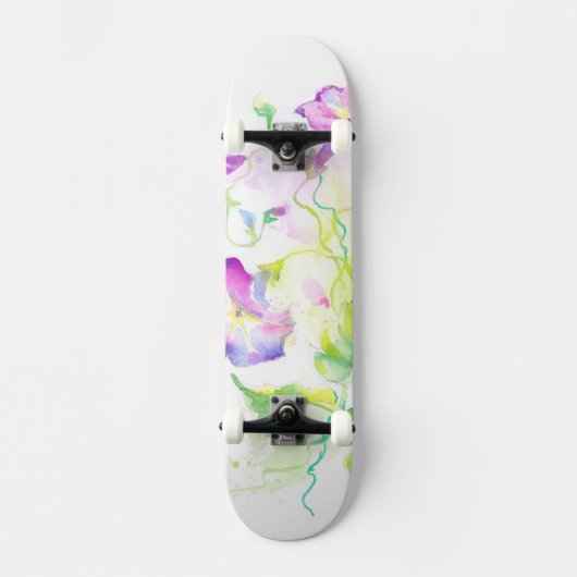 Gemalte Watercolorwinden-Blumen Skateboard (Vorderseite)