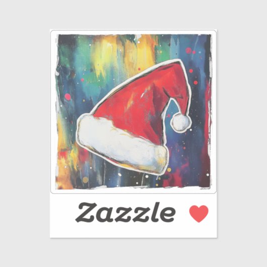 Gemalte Weihnachtsmannmütze auf festlichem Nachtle Aufkleber (Blatt)