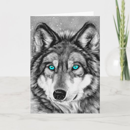 Gemalte Wolfgrayscale-Weihnachtskarte Feiertagskarte (Vorderseite)