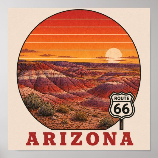 Gemalte Wüstenstraße 66 Arizona Poster (Vorne)