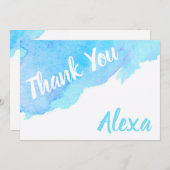 Gemalter Aquarell-Blau-Türkis Dankeskarte (Vorne/Hinten)
