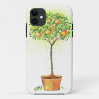 Gemalter Aquarellzitrusfruchtbaum im Topf