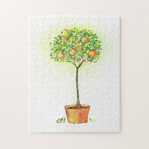 Gemalter Aquarellzitrusfruchtbaum im Topf Puzzle