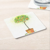 Gemalter Aquarellzitrusfruchtbaum im Topf Rechteckiger Pappuntersetzer (angewinkelt)