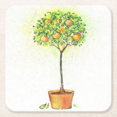 Gemalter Aquarellzitrusfruchtbaum im Topf Rechteckiger Pappuntersetzer (Vorderseite)