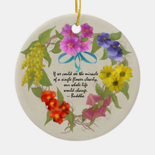 Gemalter BlumeWreath mit Zitat-Verzierung Keramik Ornament