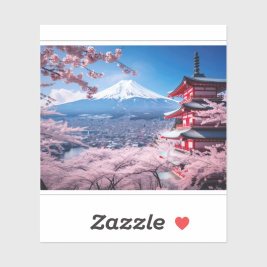 Gemalter Fuji-Berg in Kirschblütensaison Aufkleber (Blatt)