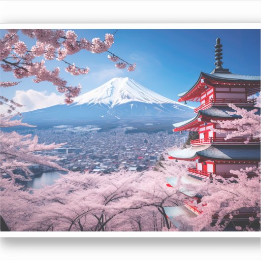 Gemalter Fuji-Berg in Kirschblütensaison Aufkleber (Vorderseite)