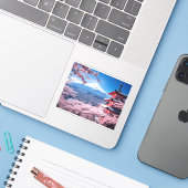 Gemalter Fuji-Berg in Kirschblütensaison Aufkleber (Laptop mit iPhone)