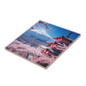 Gemalter Fuji-Berg in Kirschblütensaison Fliese (Seite)