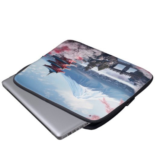 Gemalter Fuji-Berg in Kirschblütensaison Laptopschutzhülle (Vorne Knopf)