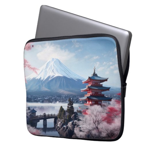 Gemalter Fuji-Berg in Kirschblütensaison Laptopschutzhülle (Vorderseite Links)