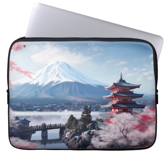 Gemalter Fuji-Berg in Kirschblütensaison Laptopschutzhülle (Vorderseite)