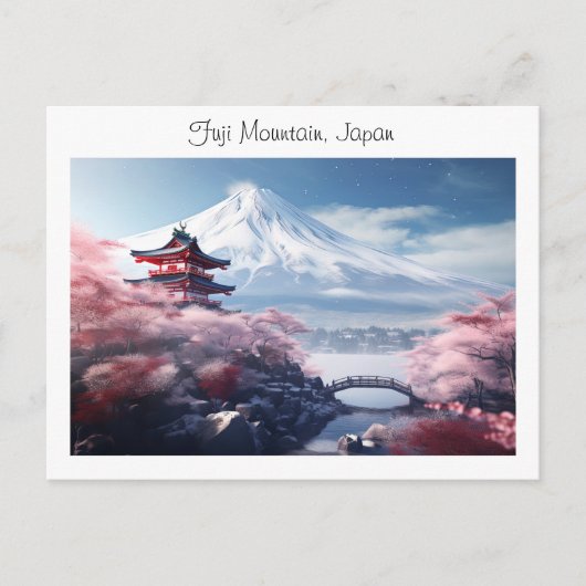 Gemalter Fuji-Berg in Kirschblütensaison Postkarte (Vorderseite)
