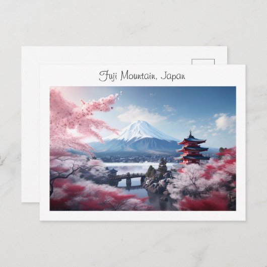 Gemalter Fuji-Berg in Kirschblütensaison Postkarte (Vorne/Hinten)