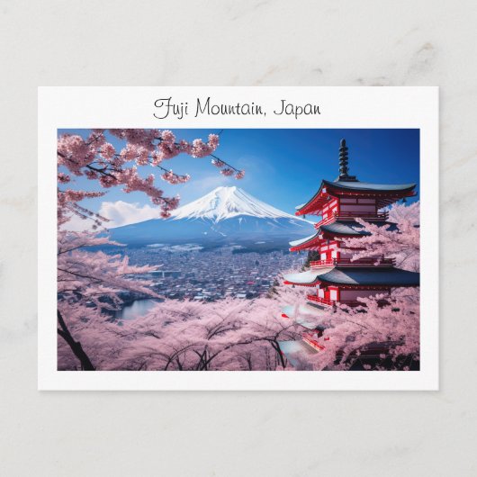Gemalter Fuji-Berg in Kirschblütensaison Postkarte (Vorderseite)