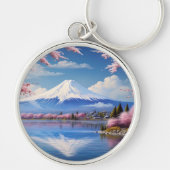 Gemalter Fuji-Berg in Kirschblütensaison Schlüsselanhänger (Vorne)