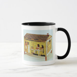 Gemalter Kasten mit einer Bankettszene Tasse