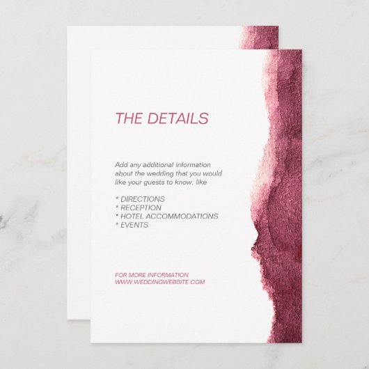 Gemalter Marsala Moderne einfache Hochzeitrichtung Begleitkarte (Vorne/Hinten)