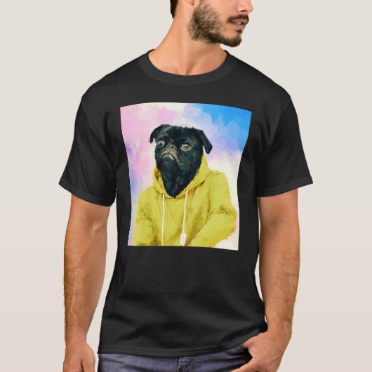 Gemalter Mops Hunde Kunst T-Shirt (Vorderseite)