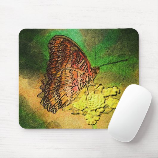 Gemalter Schmetterling auf Blumen-Stamm Mousepad (Mit Mouse)