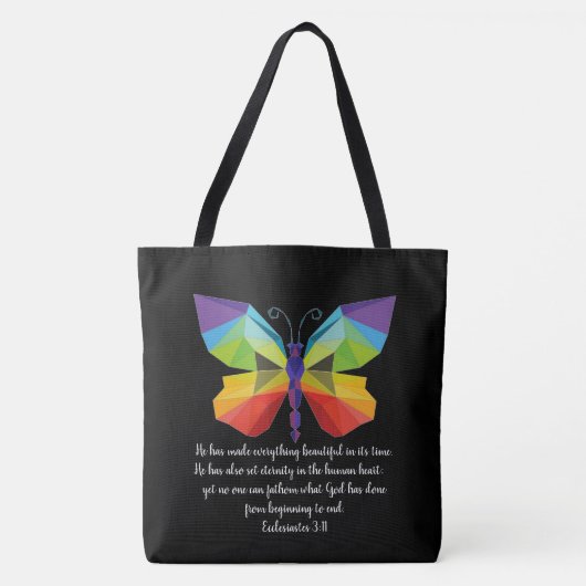 Gemalter Schmetterling mit Vers von Ecclesiastes 3 Tasche (Vorderseite)