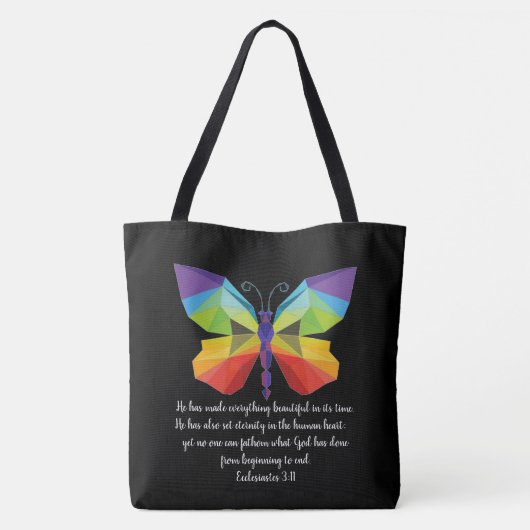 Gemalter Schmetterling mit Vers von Ecclesiastes 3 Tasche (Rückseite)