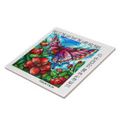 Gemalter Schmetterling und Blume mit Vers Psalm 11 Fliese (Seite)