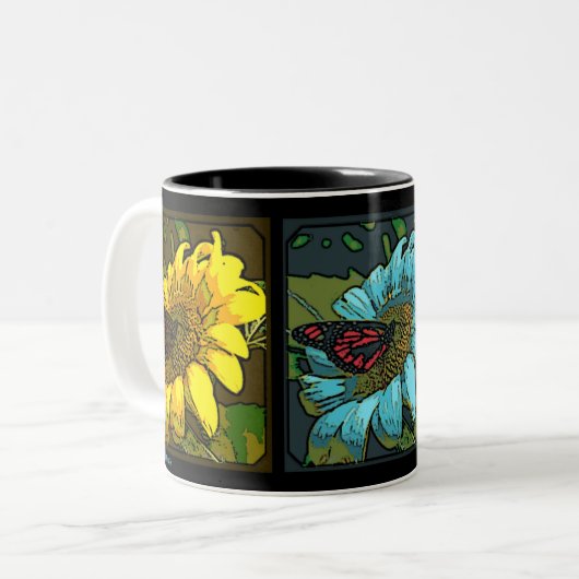 'Gemalter Sonnenblumen Zweifarbige Tasse (Vorderseite Links)