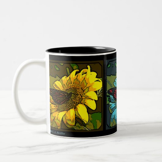 'Gemalter Sonnenblumen Zweifarbige Tasse (Links)