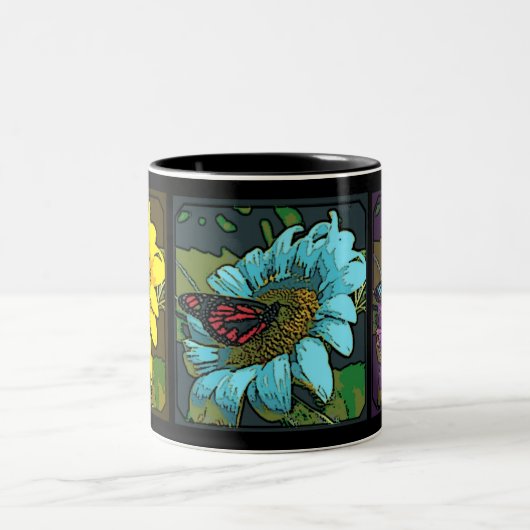 'Gemalter Sonnenblumen Zweifarbige Tasse (Mittel)