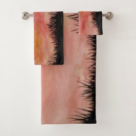 Gemalter Sonnenuntergang Aquarell/Tusche -  Badhan Badhandtuch Set