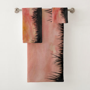Gemalter Sonnenuntergang Aquarell/Tusche -  Badhan Badhandtuch Set