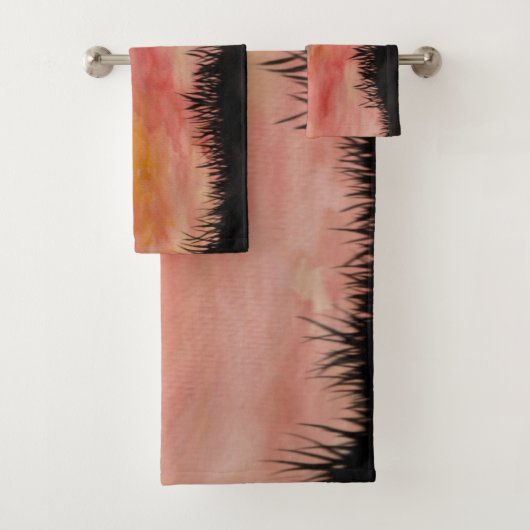 Gemalter Sonnenuntergang Aquarell/Tusche - Badhan Badhandtuch Set (Insitu)