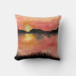 Gemalter Sonnenuntergang Aquarell/Tusche -  Badhan Kissen