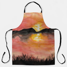 Gemalter Sonnenuntergang Aquarell/Tusche -  Badhan Schürze