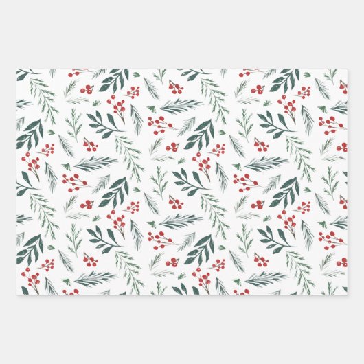 Gemalter Winter Botanicals Foliage Urlaub Geschenkpapier Set (Vorderseite)