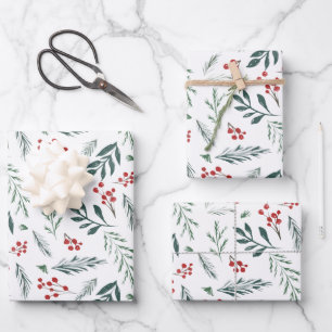 Gemalter Winter Botanicals Foliage Urlaub Geschenkpapier Set